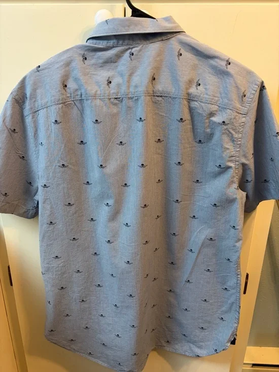 John Varvatos Light Blue Short-Sleeve Button-Down Shirt with Micro Print - Picture 5 of 6